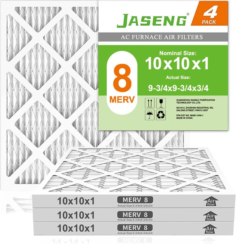 JASENG 10x10x1 Furnace Air Filters 4 Pack, MERV 8 MPR 600 & FPR 5 Filtering, HVAC Air Filter Replacement (exact dimensions: 9 3/4"x9 3/4"x3/4") - Image 1